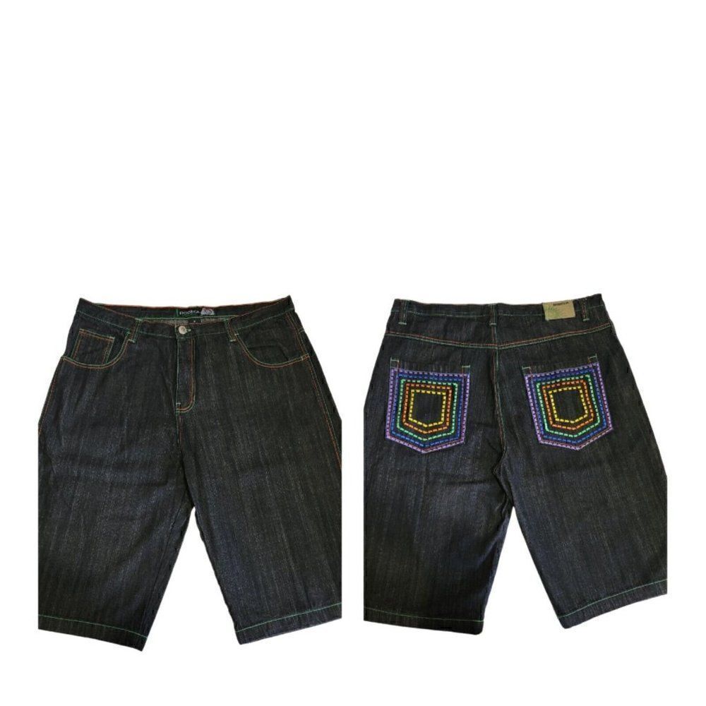 Dodeca Denim Jean Shorts Mens Sz 42 Skater Hip Hop Streetwear Decorative Pockets